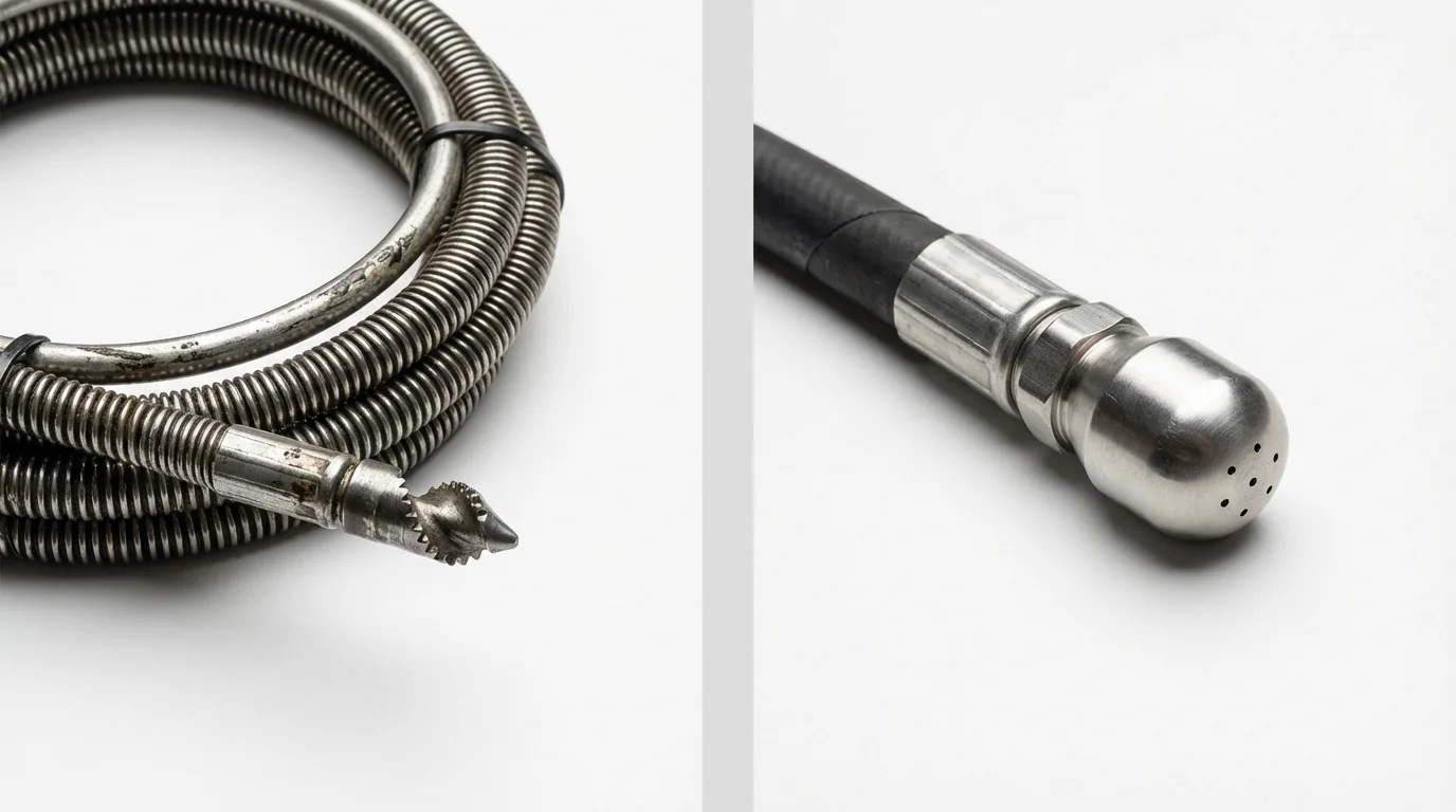 Drain snake cable and hydro jetting nozzle used for drain cleaning in Patton, PA