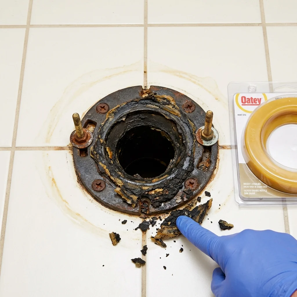 Failed wax ring showing water seepage at the base of a toilet in a Patton, PA home